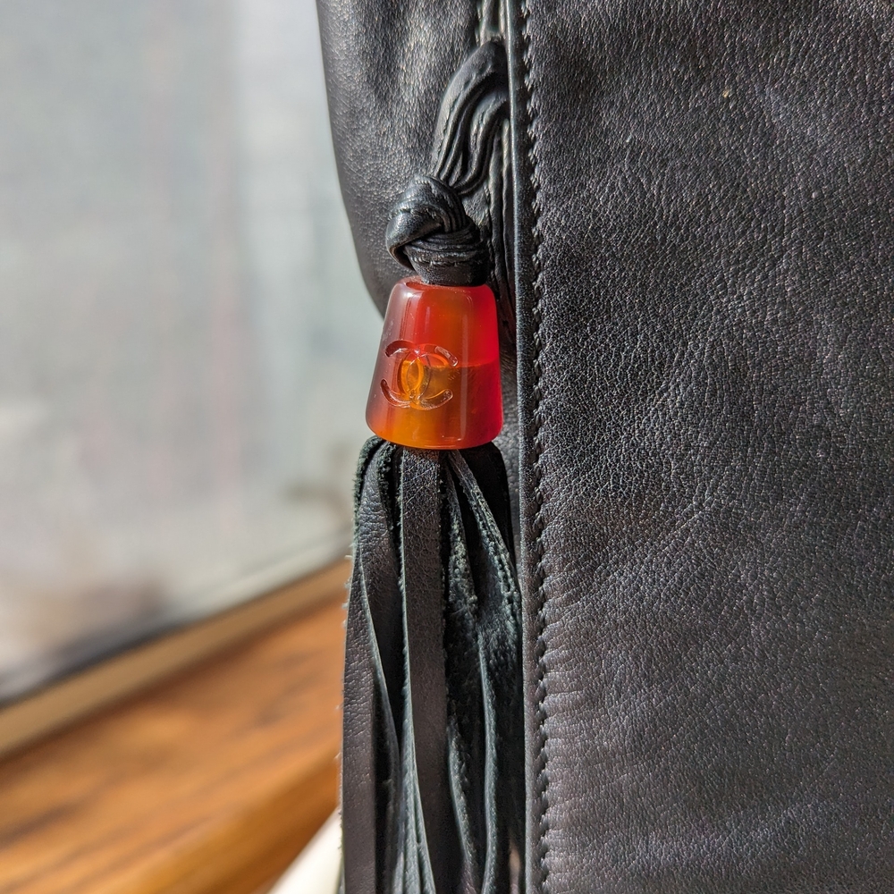 Rare Black Lambskin Large CC Tassel Hobo Bag Gold Hardware, 1996-1997 - Picture 3 of 13